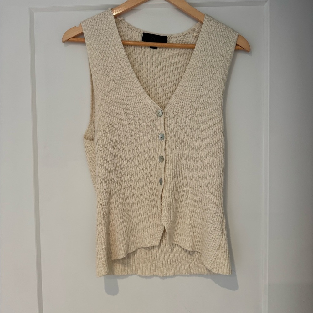 Zara Cream Knit Button Front Tank Top